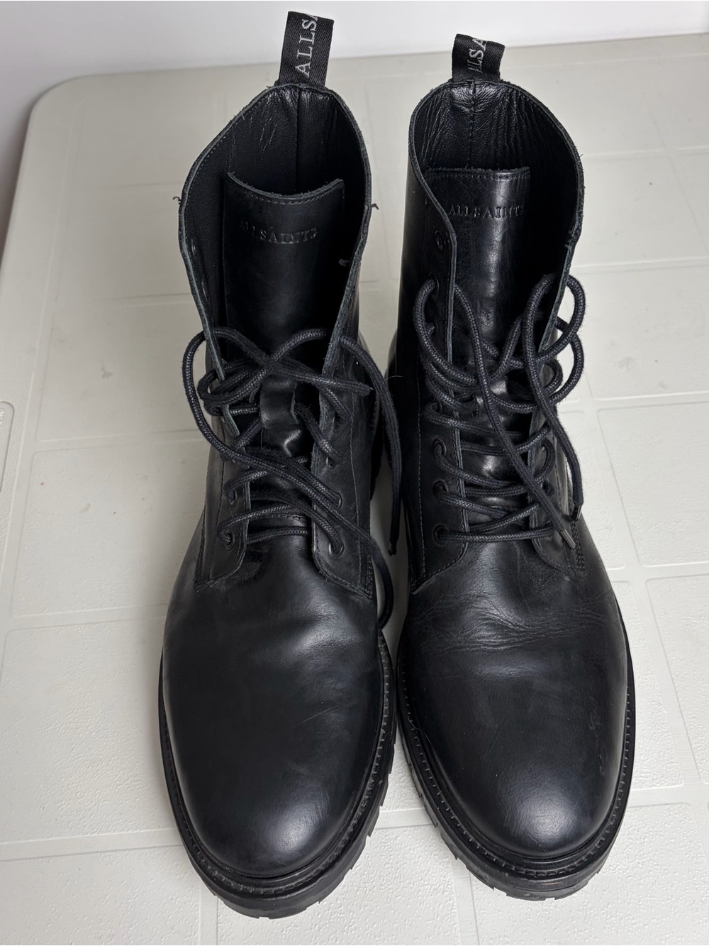 AllSaints Black Leather Lace-Up Combat Boots US 9 Goats and Cow leather.